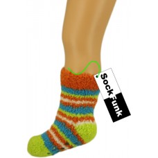 Super Soft Fluffy Socks with Grips - Orange Green and Blue Stripes Super Soft Fluffy Socks with Grips - Orange Green and Blue Stripes